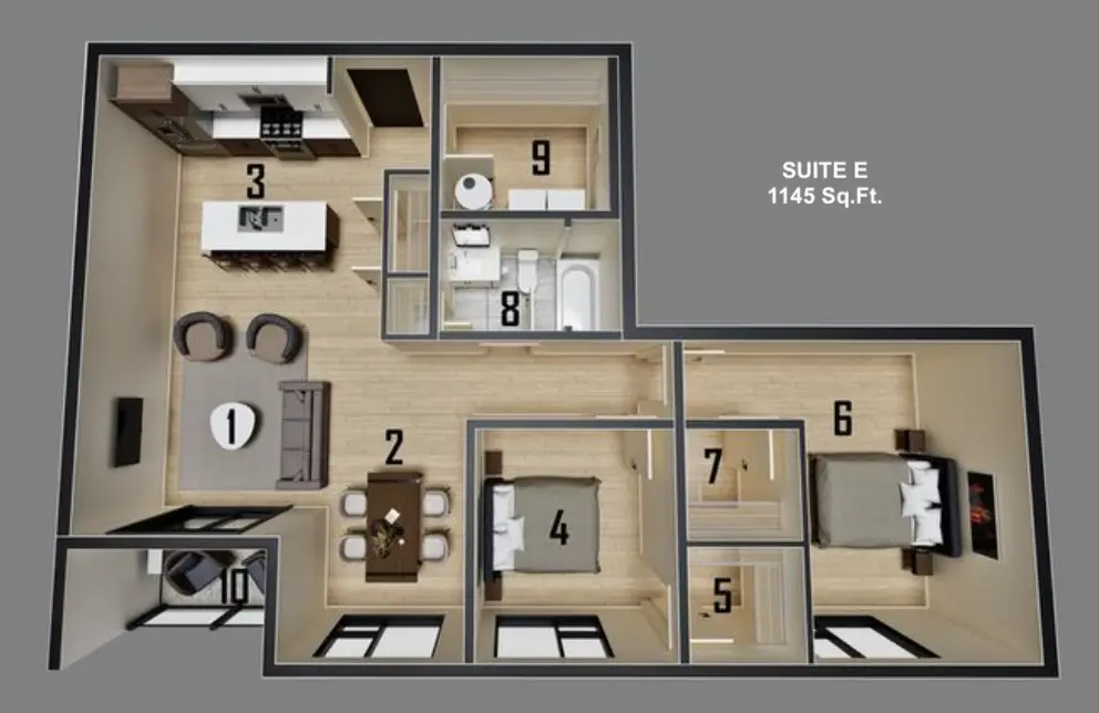Suite E floor plan — 1,145 sq.ft.